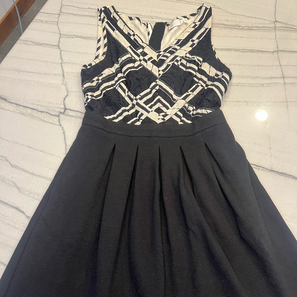 Anthropologie Elegant Black and Cream Knee length dress